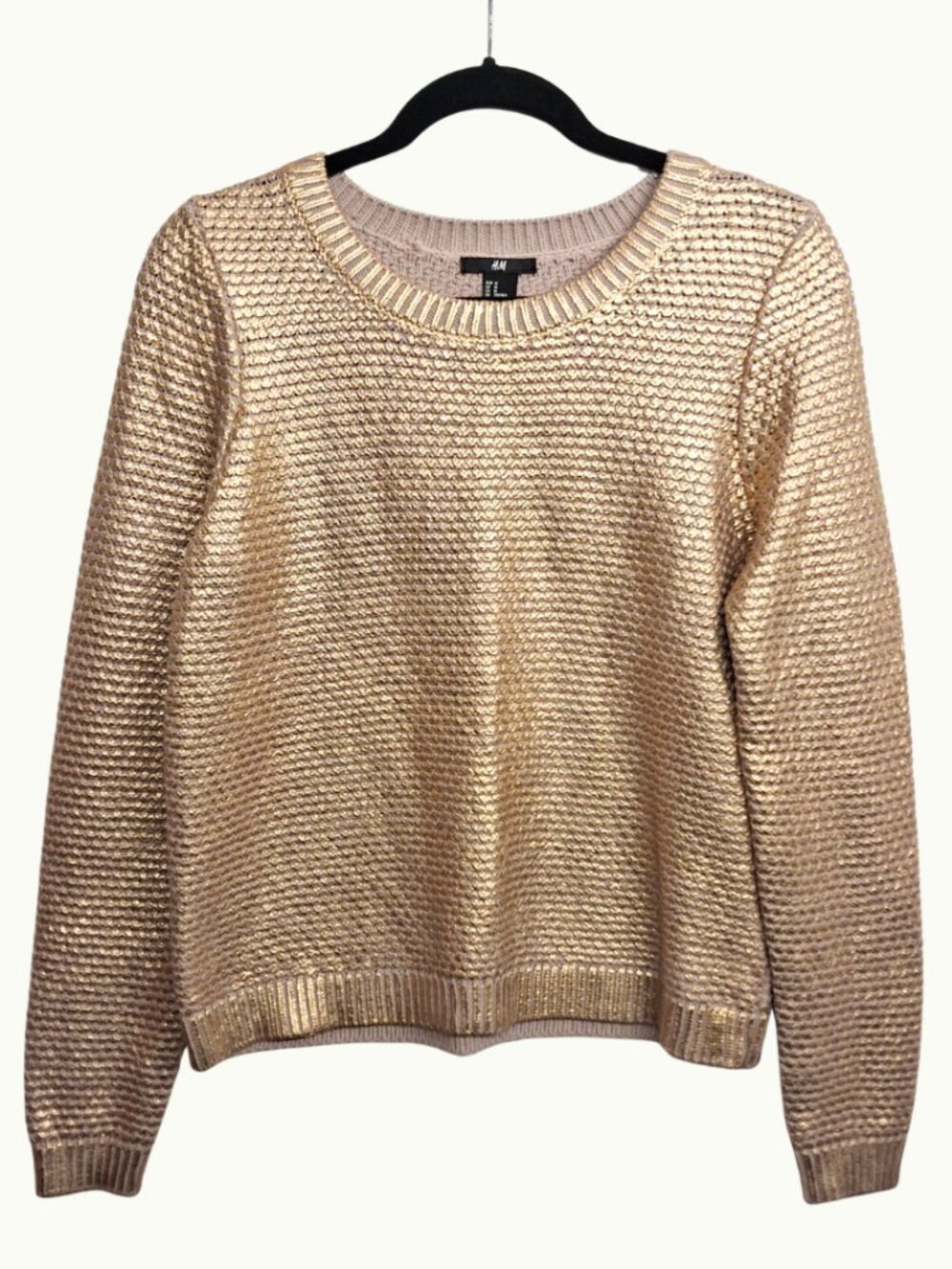 H&M Metallic Knit Sweater Gold Tan Long Sleeve Medium